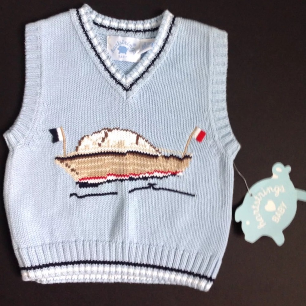 NWT BOYS Blue Boat Sweater Vest HARTSTRINGS 18m
